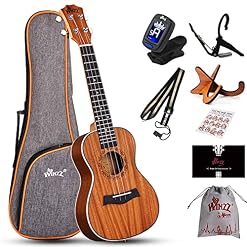 Winzz Ukulélé Adulte Concert, Ukulele Enfant 23 Pouces, Set Ukulele Débutant Avec Support et Capodastre (Acajou, Mat) - Les Beatles, Paul McCartney, John Lennon, RIngo Starr, George Harrison