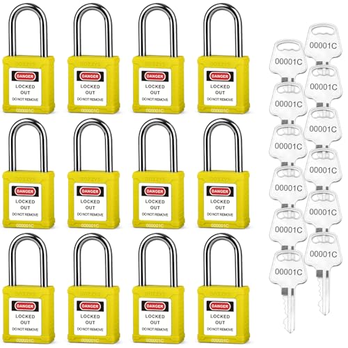 Image of Lockout Tagout Locks 12-Pack｜OSHA Yellow Loto Locks Keyed Alike｜12 Same Keys /Set for Industrial Machinery & Electrical Panels｜Chrome Steel & Laser Coding