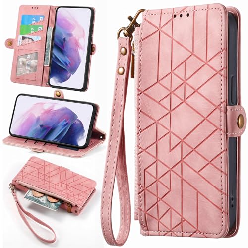 kaijir Wallet Case for Huawei Mate80/80 Pro, PU Leather Zipper Handbag Purse Flip Cover, Kickstand Folio Case with Card Slots Holder Wrist Strap Lanyard-Pink