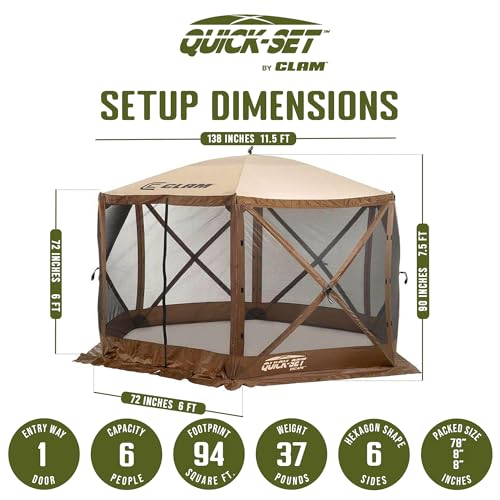 Clam CLAM-ES-9879 Quick-Set Escape 11.5 X 11.5 Ft Portable Pop-Up Outdoor Camping Screen Tent 6-Sided Canopy Shelter W/ Netting thumb #1