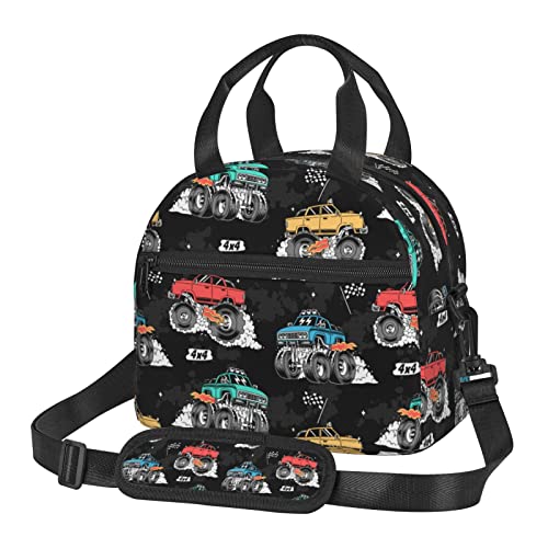Monster Trucks Lunch Bag Reusable Insulated Lunch Tote Bag Lunchbox Container With Adjustable Shoulder Strap For Office Work School Picnic Travel #TOP7