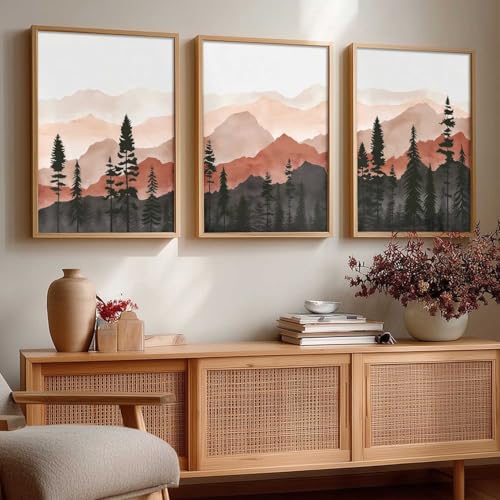 Image of kotart Mountain View Framed Painting | Big Aesthetic Nature Inspired Framed Paintings for Living Room Bedroom Wall Decor Set Of 3 (10X13 inch)