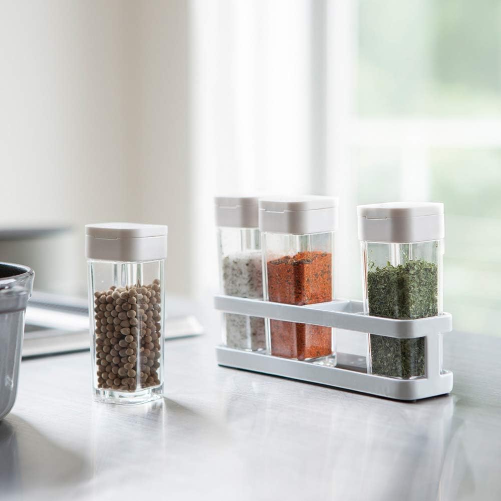 YAMAZAKI 4 Shakers Home Spice Bottles with Rack-Kitchen Pantry Organizer Containers | Steel + Plastic | Food Storage, One Size, Black: Home & Kitchen