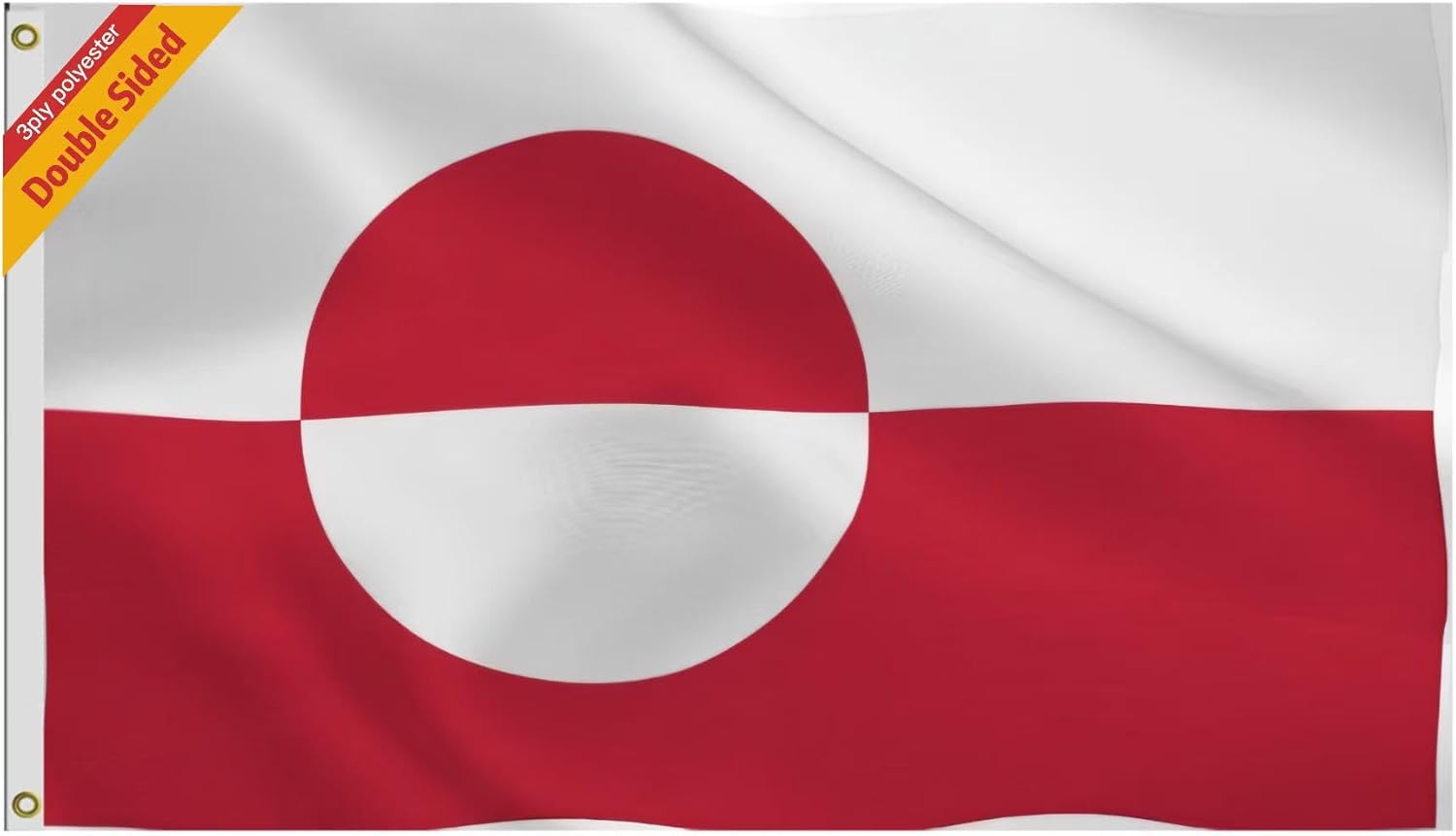 Heavy Duty Double Sided 3 Layers Greenland Flag 3x5FT, Greenlanders National Flag, Canvas Header, Double Stitched,UV Resistant with Brass Grommets. (3ply, 3X5)