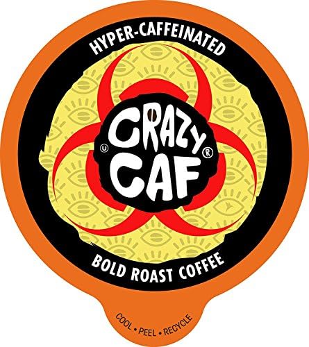 Crazy Cups Flavored Coffee for Keurig K-Cup Machines, Hyper-Caffeinated Coffee, Hot or Iced Drinks, 22 Single Serve, Recyclable Pods
