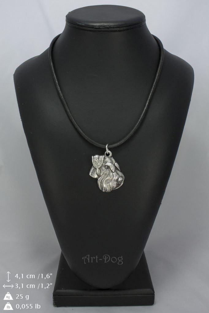 Art-Dog Silver-Plated Dog Pendant on a Leather Strap - Dog Necklace from ArtDog Collection – Silver Dog Necklaces for Men and Women – Dog Breeds Jewelry – Schnauzer uncropped