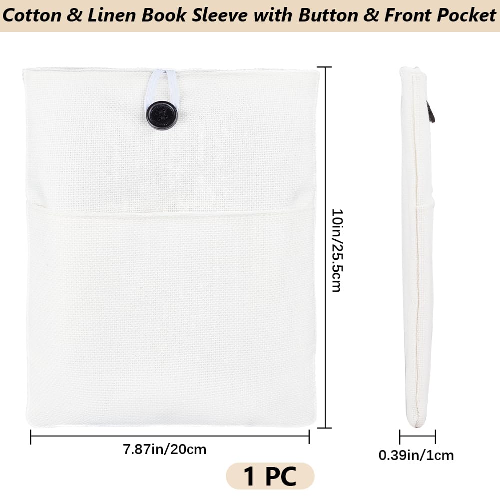 CRASPIRE White Cotton Line Book Sleeve Fabric Binding Book Cover with Button Washable Reusable Protector Notebook Cloth for Adult Scrapbooking DIY Crafts for Hardcover Paperbacks Book Lovers - Image 2
