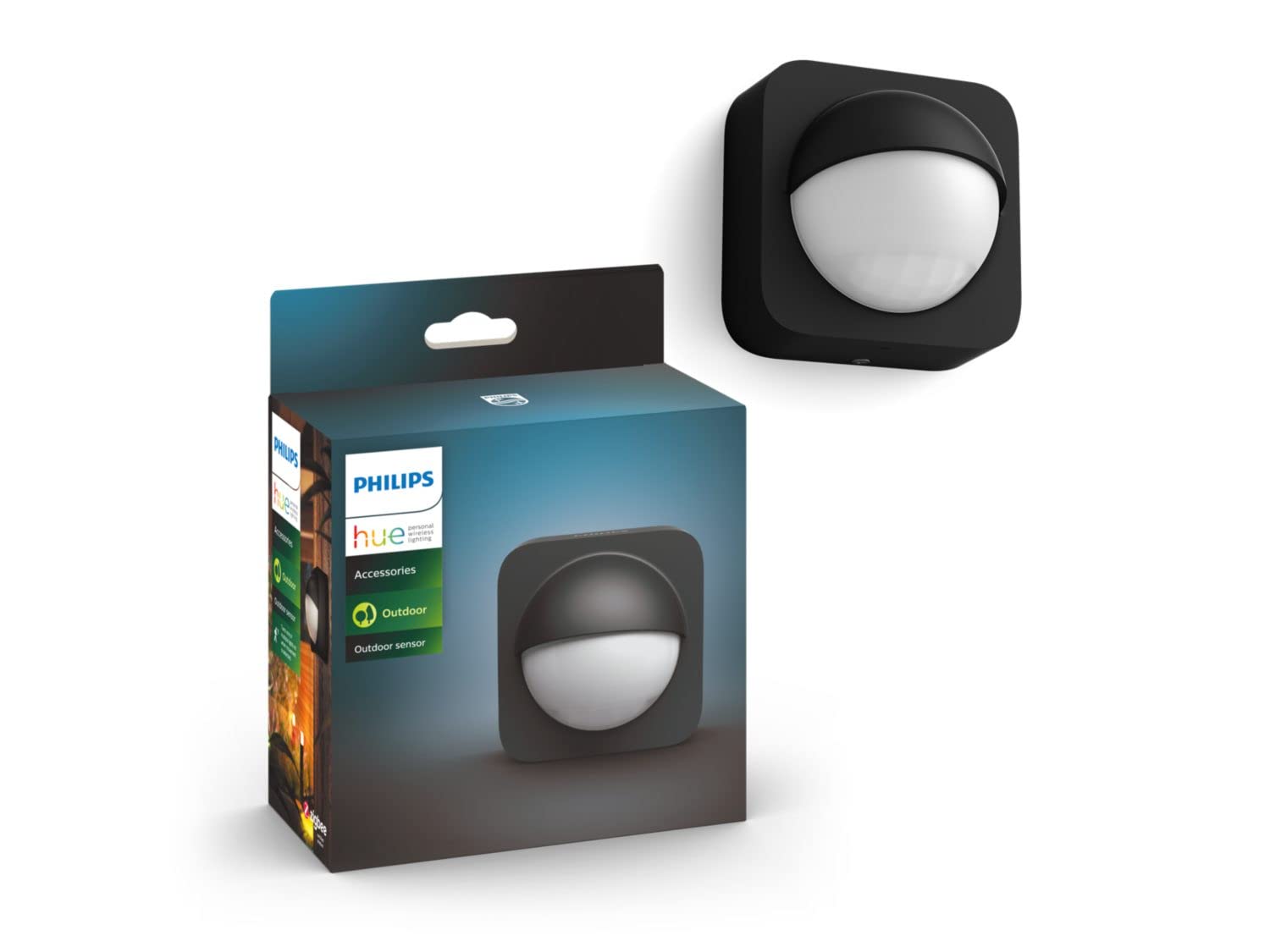 Philips Hue Bewegungsmelder Outdoor, Tageslichtsensor für smarte Beleuchtung, automatische Lichtsteuerung bei Bewegung für EIN sicheres Zuhause, schwarz (Packung mit 2)