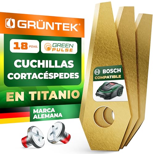 GRÜNTEK 18 Cuchillas para Robot Cortacésped compatibles con Bosch. Cuchillas de repuesto universales en Acero Inox y Titanio. Alta Precisión y Durabilidad