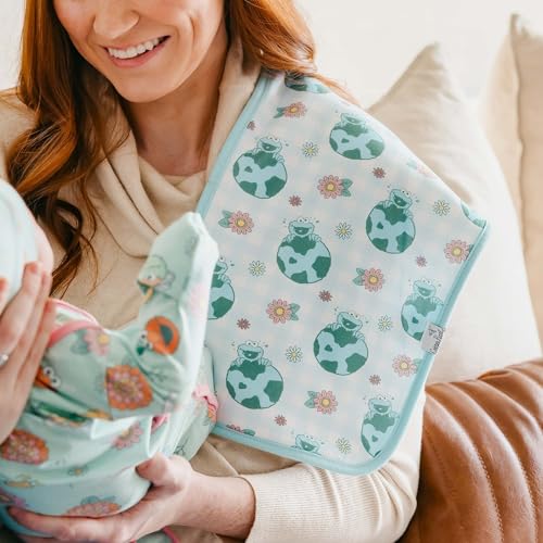 Image of Copper Pearl Baby Burp Cloths 3 Pack, Cotton Burp Cloths, Absorbent Spit Up Rags, Sesame Street Retro Floral Set