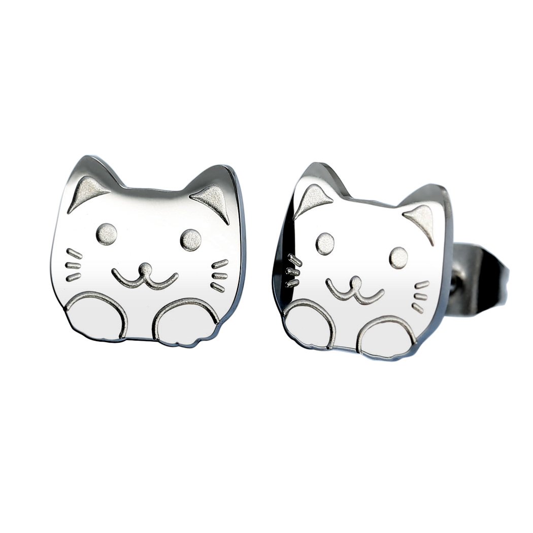 Pendientes de gato tipo stud en plata de ley con cierre de tuerca seguro 6