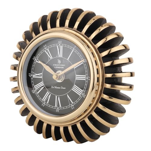 Image of Decor de Maison Brings Handcrafted Edgesculpt Table Clock for Living Room, Bedroom, Study Table, Office Desk | Classic Non-Ticking Tabletop Battery Operated Analog Desk Clock (Gold)
