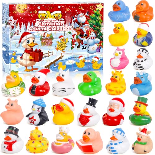 CIANBIFN Calendario Adviento Patos de Goma 2025, 24 Piezas Patos de Goma de Navidad, Calendario Adviento Niños Niñas, Idea Regalo Navidad Original, Regalo de Fiesta Baby Shower