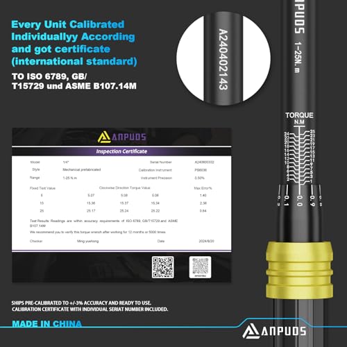 ANPUDS Drehmomentschlüssel 1/4 Zoll, 0,1NM Mikro-Einstellung, 1-25NM Fahrrad & Motorrad Drehmomentschlüssel mit Arretierung, ±3% Fehlergenauigkeit Drehmoment-Schlüssel für Fahrradwartung