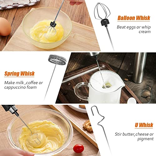 3 in 1 Hand-Milchaufschäumer mit Ladeständer und 3 Edelstahl-Schneebesen, perfekt für Cappuccino, Latte, kugelsicherer… – Bild 3