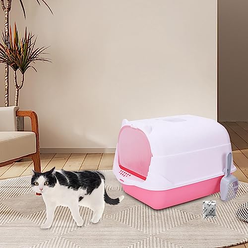 Bac à litière pour chat fermé rose avec couvercle étanche lavable