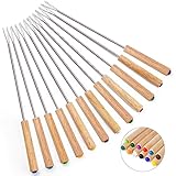 Set of 12 Stainless Steel Fondue Forks, 9.5 Inches Cheese Fondue Sticks Smore Sticks with Wooden Handle Heat Resistant for Chocolate Fountain Cheese Fondue Roast Marshmallows Fruits