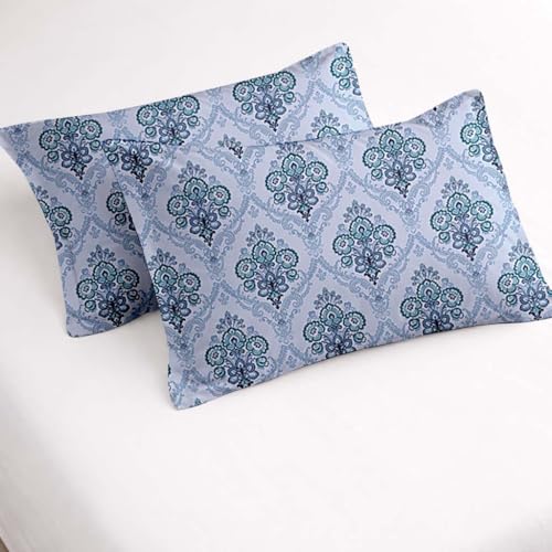 Image of Raymond Bedsheet 100% Cotton Feel Bedsheets 200 TC for Double Bed King Size (108 x108 Inch) with 2 Large Size Pillow Covers | Soft and Breathable | Wrinkle-Free | Premium Printed Design Royal Blue