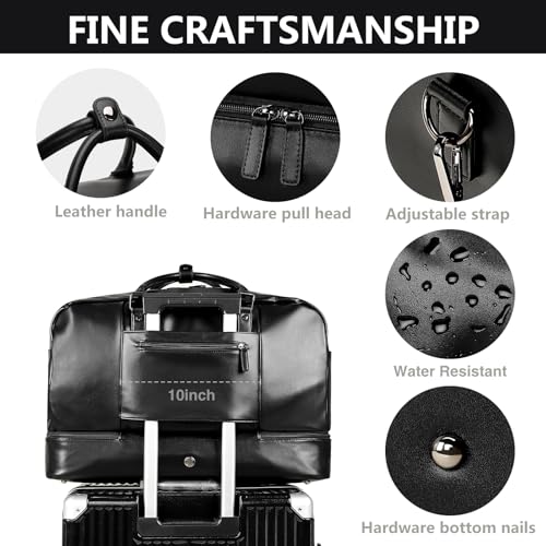 Large 4-in-1 Leather Duffle Bag for Travel Weekender Overnight Hospital Gym Bag for Men & Women, Carry On Airline Approved Personal Item Duffel Garment Bag Luggage with Shoe Compartment & Toiletry Bag by Double Bus - Used condition - Image 5