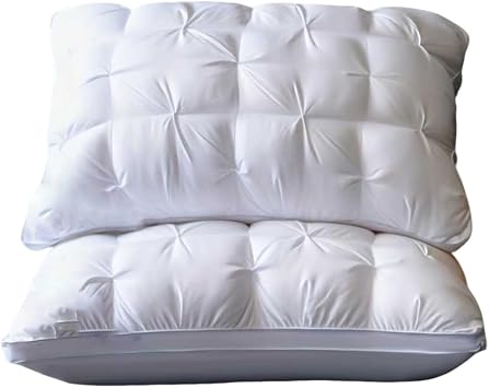 Queen Size Hotel-Style Down Pillow Set of 2 - with Hypoallergenic Cover, Machine Washable, Neck Support for Side/Back/Stomach Sleepers