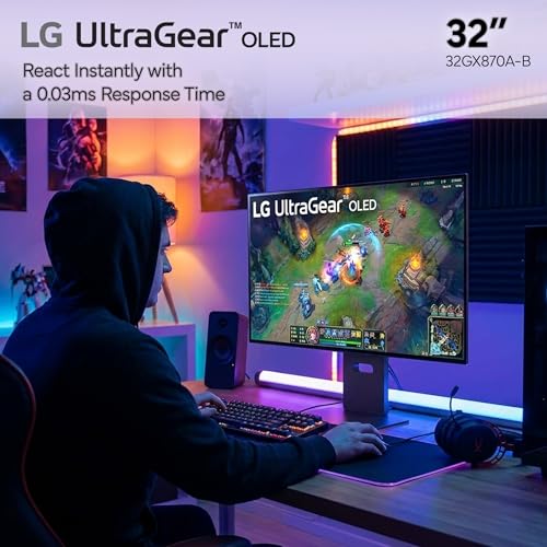 Image of LG Ultragear 32GX870A-B 32 inch Dual-Mode Gaming Monitor Bundle (2-Pack) | 4K UHD (3840x2160) 240Hz / FHD 480Hz, OLED Display, 0.03ms, G-SYNC, FreeSync Premium Pro, HDMI & DisplayPort + Cable Ties + More