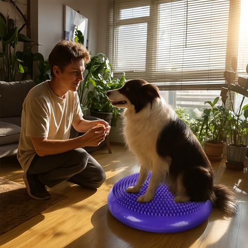 Dog Balance Disc 14\", Dog Balance Equipment with Cushion and Pump, Pet Training Platform for Pet Rehabilitation Training, Strength Train Stability, Suitable for Small Medium-Sized Pets (Purple, 14 in)
