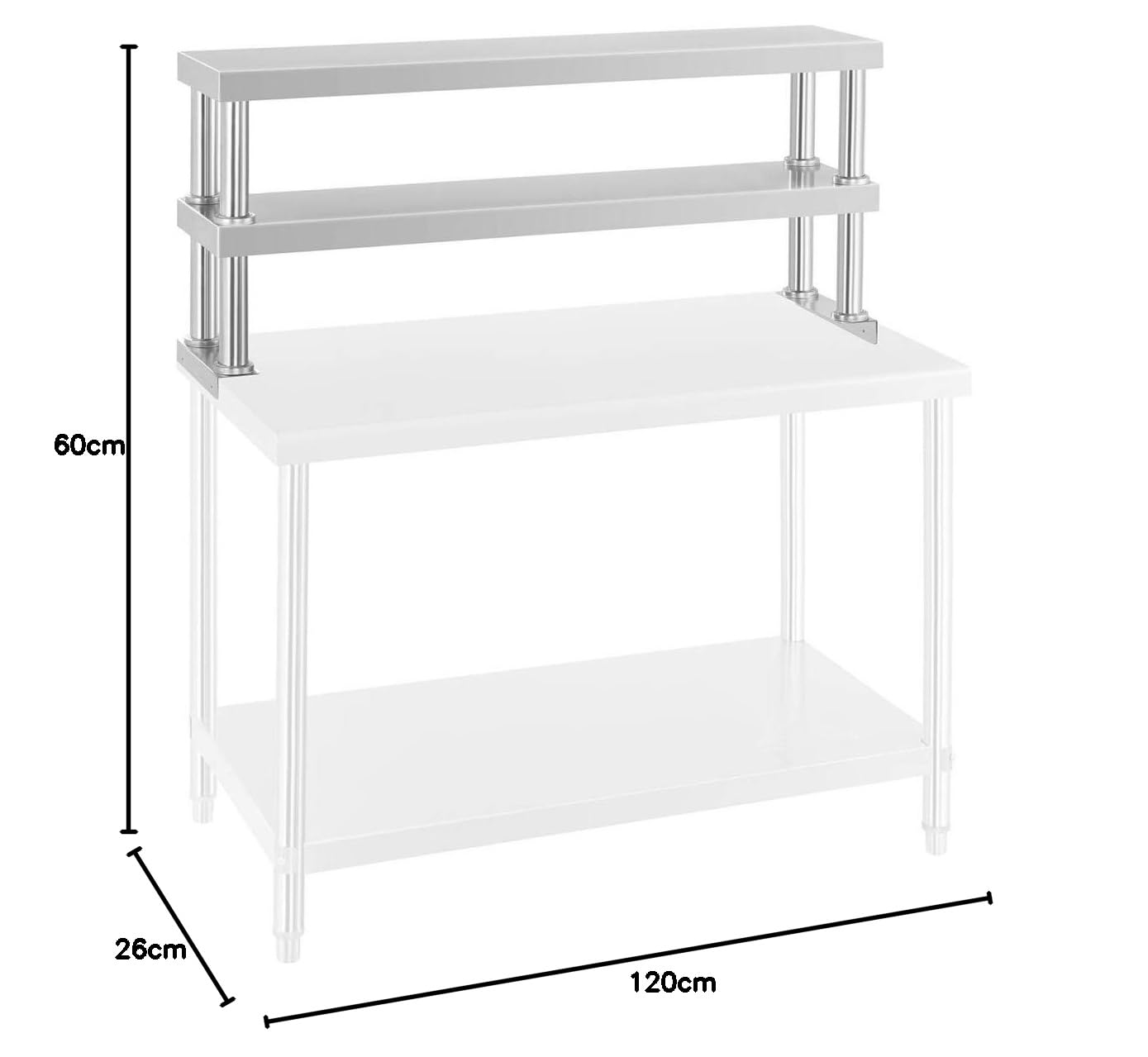 Royal Catering - RCER 120 - Estantería de Acero para Mesa - 120 cm - 2 estantes