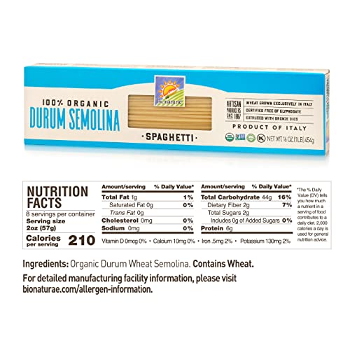Bionaturae Spaghetti Pasta Noodles - Durum Semolina Pasta, Kosher, High Protein, Non-Gmo, Usda Certified, Durum Semolina Spaghetti, Spaghetti Pasta Organic, Crafted In Italy - 16 Oz, 12 Pack #TOP1