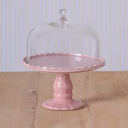 Virginia Casa Linea Volute Presentoir A Gateau Rose Avec Cloche En Verre O 22 5 Cm Amazon Fr Cuisine Et Maison