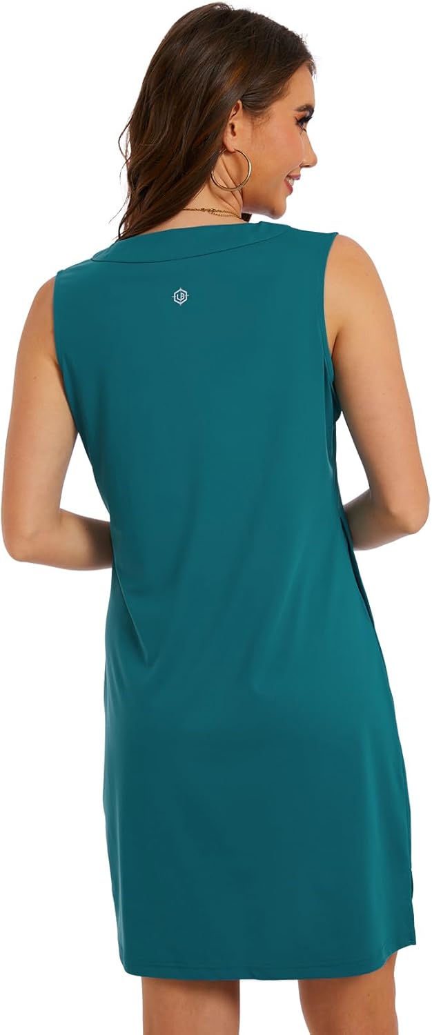 Lightbare Womens UPF 50+ Casual Sundress Sleeveless Tank Dress Notch Neck Summer Floral Dresses with Pockets Loose Fit - Image 2