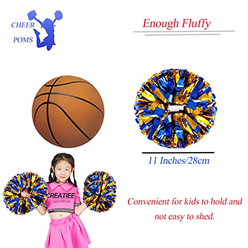 4Pcs Metallic Cheerleading Pom Poms For Kids, Creatiee 2 Pair Cheerleader Cheering Squad Pompoms For Boy Girl School Sports Games Team Spirit Cheer (Blue-Gold) #TOP3