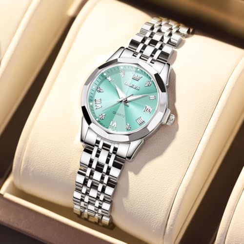 Image of OLEVS Watches Women with Date Silver Stainless Steel Luxury Ladies Watches with Small Writs Diamond Watches for Women Waterproof Elegant Dress Quartz Analog Women's Wrist Watches Reloj de Mujer