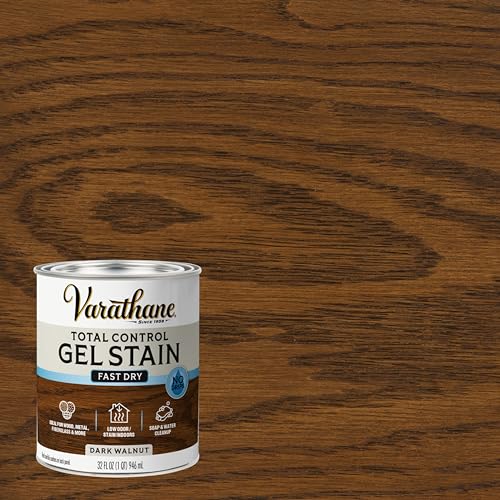 Image of Varathane Total Control Gel Stain | Low Odor Water-Based Formula | Thick Gel Formula for Vertical Surfaces | Ideal for Wood, Metal & Fiberglass | Quart | Dark Walnut | 2 Pack
