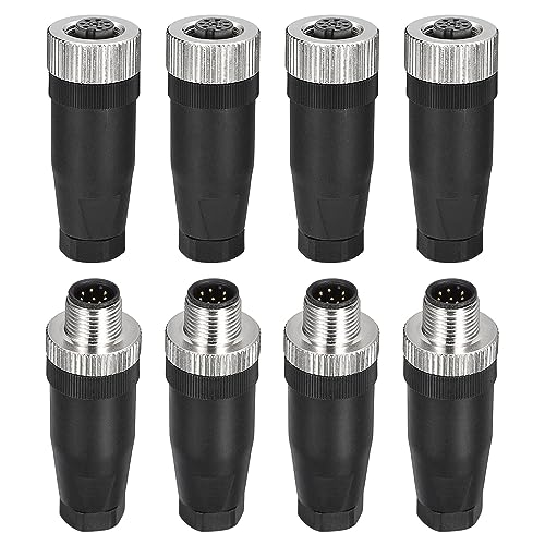MECCANIXITY 8 Pin M12 Male & Female Aviation Wire Connector, 4 Set Waterproof IP67 Circular Connector for Networks Instruments Computer