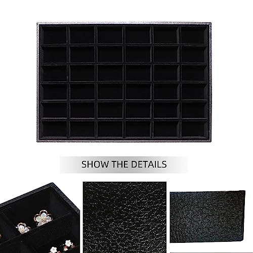 Image of Wudygirl 36 Grid Jewelry Tray Showcase Display Stackable Jewelry Organizer for Earrings Brooch Buttons Rings, Black Velvet Removable (Jewelry Tray)