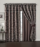 Chezmoi Collection Tuscany 4-Piece Blue Brown Paisley Floral Jacquard Window Curtain/Drape Set - Attached Sheer Backing and Valance