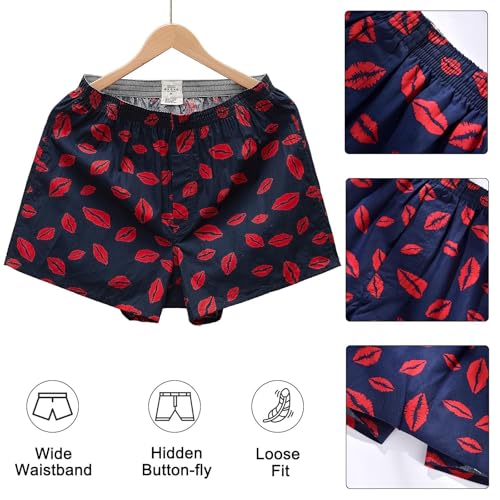 Mens Cotton Boxers Funny Woven Pattern Plaid Boxer Shorts Inseam Pajamas Single Pack3