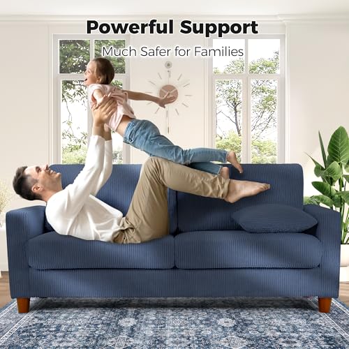 Image of Kidirect 70in L Shaped Couch, Modular Sofa No Tool Assembly, Comfy Sectional Couches for Living Room 21in Deeper Seats, Corduroy Sofas for Living Room with 2 Pillows, Loveseat Sofa Set, Blue Couch