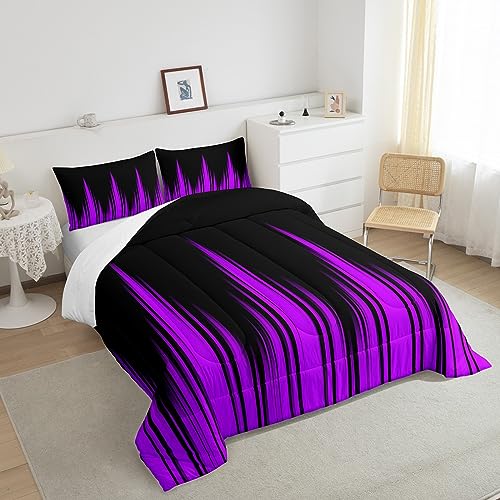 Image of Feelyou Ombre Comforter Queen, Purple Striped Comforter Abstract Gradient Lines Duvet Set 3Pcs