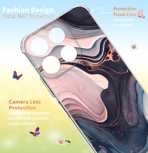 CLATUK for Motorola Moto G 2026 Case 5G G Play 2025 Marble and Flowers Slim Anti-Drop Shockproof Protective Soft Shockproof Clear Phone Protective Covers 6.7 Inch (Night) - image 4