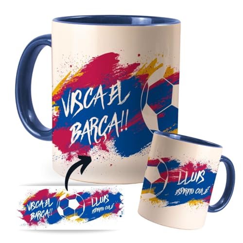 Taza Personalizada con nombre de tu equipo de Fútbol. Tazas de Desayuno personalizada. Regalo Original para Aficionados del Futbol. Regalos Mundial Fútbol (Barcelona)