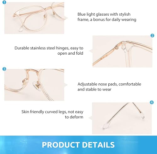 Miniatura 5 de Firmoo Lentes de bloqueo de luz azul, gafas redondas retro de gran tamaño, marco de gafas de luz azul, antifatiga ocular, anti UV400, gafas de