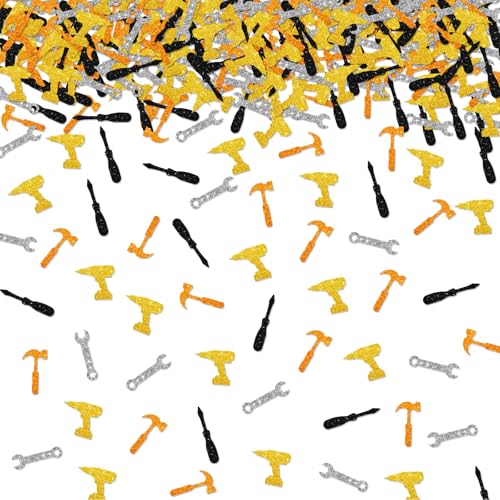 100pcs Tool Confetti, Gold Glitter Wrench Hammer Confetti for Worker Birthday, Hammer Tools Paper Scatters, Happy Father's Day/Boy Men Birthday Party Table Decoration