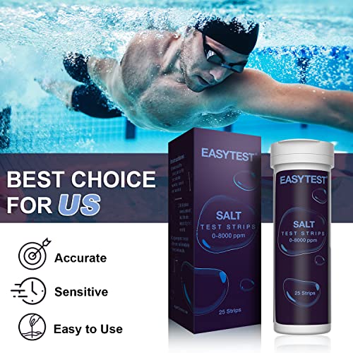 Saltwater Pool Test Strips, Swimming Pool And Spa Salt Test Strips Kit For Sodium Chloride Content 0-8000 Ppm, 25 Count #TOP3