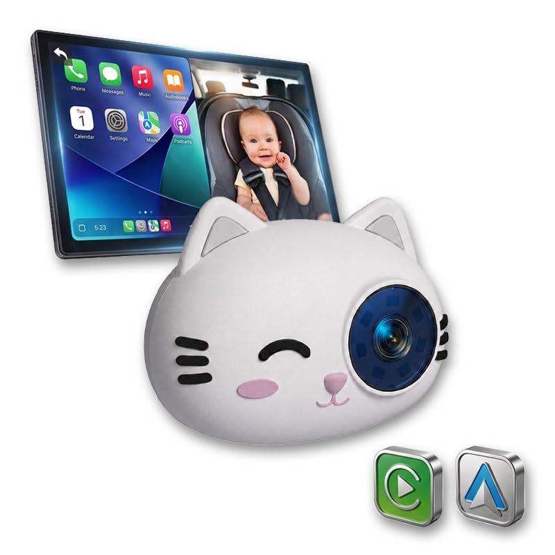 BEEPER BABEECAM 2 • Telecamera per bambini con CarPlay & Android Auto – Kit di Sorveglianza Baby Embedded Telecamera per Sedile Posteriore, Display su Schermo del Veicolo, Installazione Facile