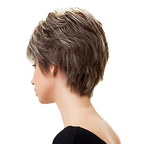 menolana Peruca Feminina Curta Fofa Cabelo Humano E Franja Reta em Camadas Cinza