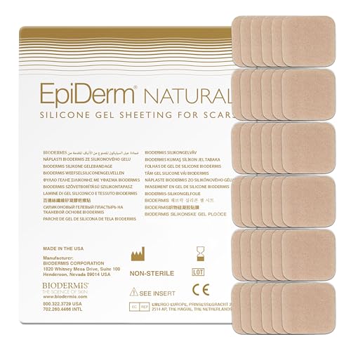 Epi-Derm Epi-Tab Squares Silicone Scar Sheets – Professional-Grade, Washable & Reusable Silicone Patches for Small Hypertrophic & Keloid Scars from Trauma, Liposuction & More - Natural, 30-Pack