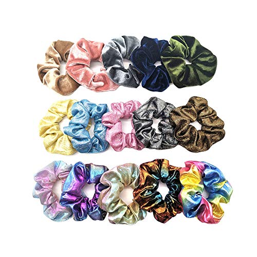 15 Pcs Shiny Metallic Scrunchies Large Velvet Hair Scrunchies Dazzling Mermaid Scrunchy Rainbow Hair Bands Ties Ropes Elastic Ponytail Holders for Women Girls Hair Accessories