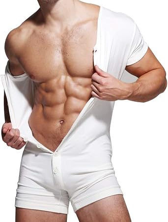 GYMAPE Mens Short Sleeve Jumpsuit Pajamas Onesie Henley