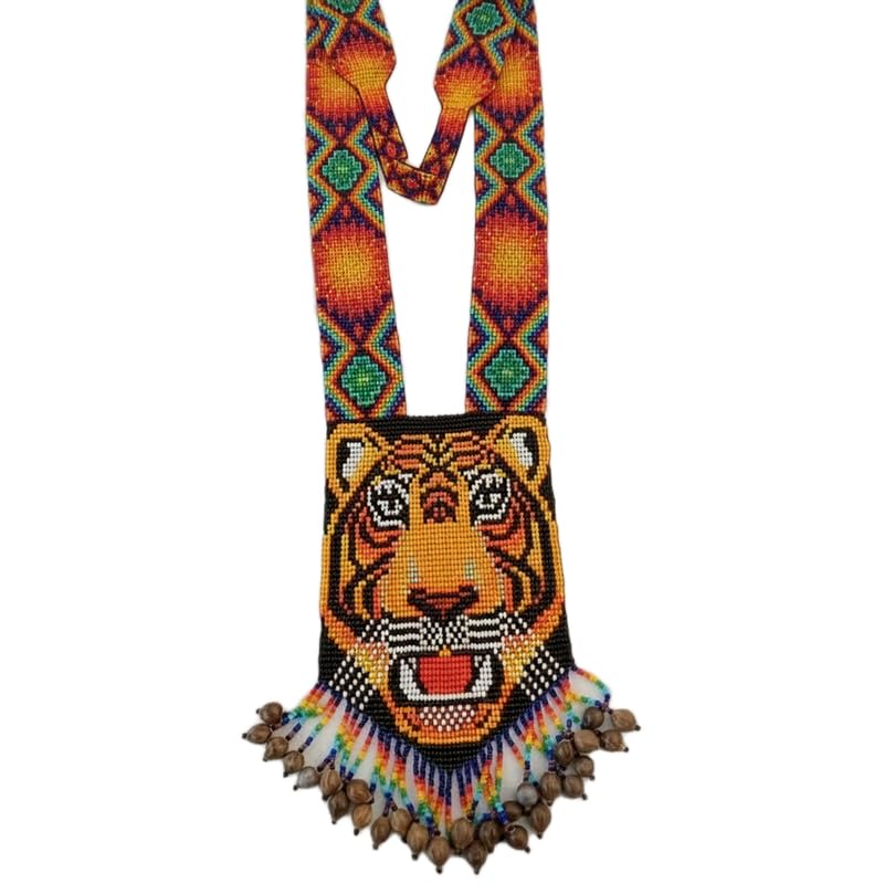 Collier Gerdan ukrainien perles de rocaille bijou motif tigre
